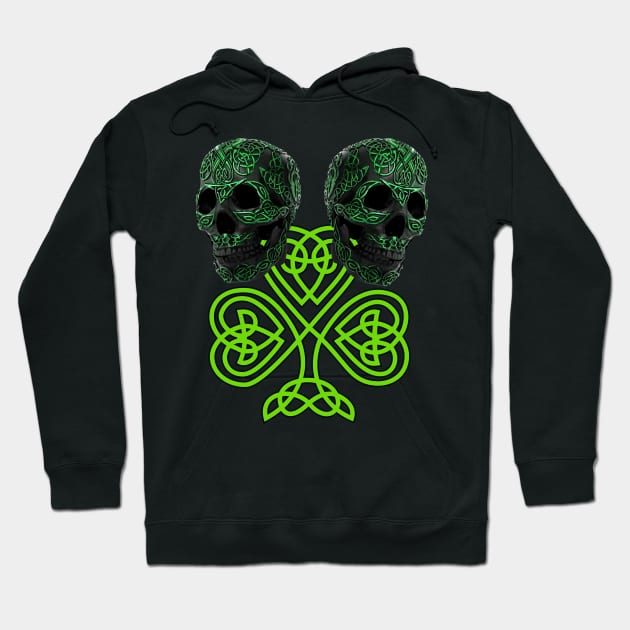 Shamrock St Patricks Day Irish Celtic Knot Skulls Hoodie by Atteestude